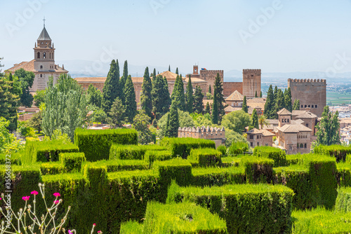Alhambra viewed from Generalife gardens in Granada, Spain