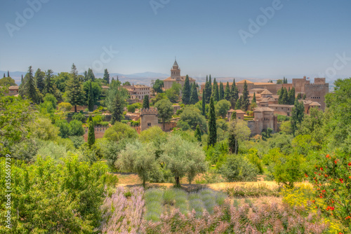 Alhambra viewed from Generalife gardens in Granada, Spain