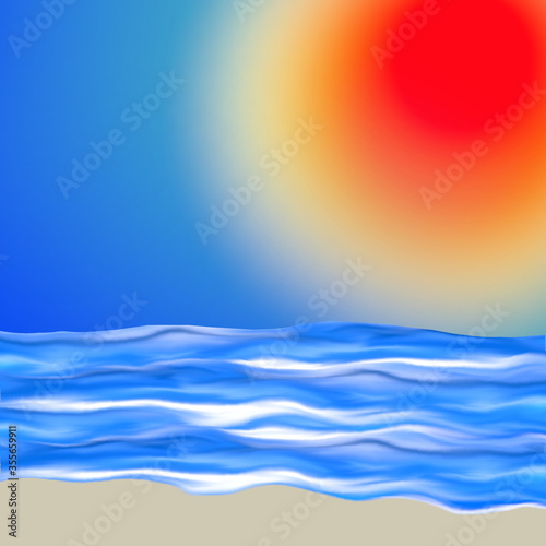  beach landscape illustration  blue background  sea and ocean