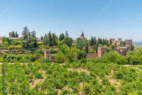 Alhambra viewed from Generalife gardens in Granada, Spain