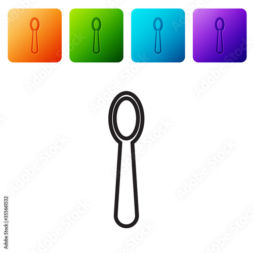 Black line Disposable plastic spoon icon isolated on white background. Set icons in color square buttons. Vector Illustration.