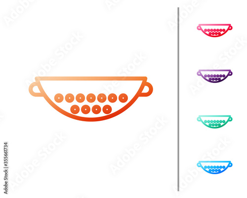 Red line Kitchen colander icon isolated on white background. Cooking utensil. Cutlery sign. Set color icons. Vector Illustration.