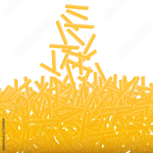 French Fries. Fry Potato Chips Set on White Background. Hot Slices Potatoes. Tasty Vegetable. Fast Food Snack. Organic Food. 3d Illustration.