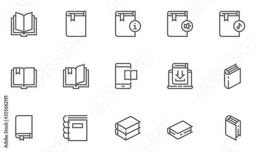 Book Vector Flat Line Icons Set. Audiobook, Download E-Book, Buy a Book. Editable Stroke. 48x48 Pixel Perfect.