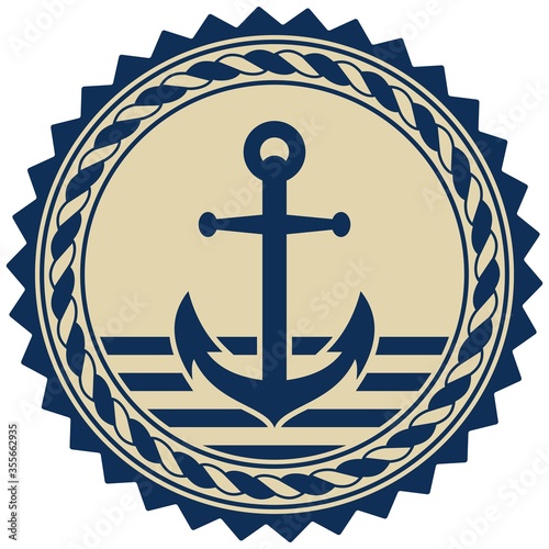 Anker Symbol Vektor mit Nautik seil in marine blau und beige auf einem isolierten weißen Hintergrund.