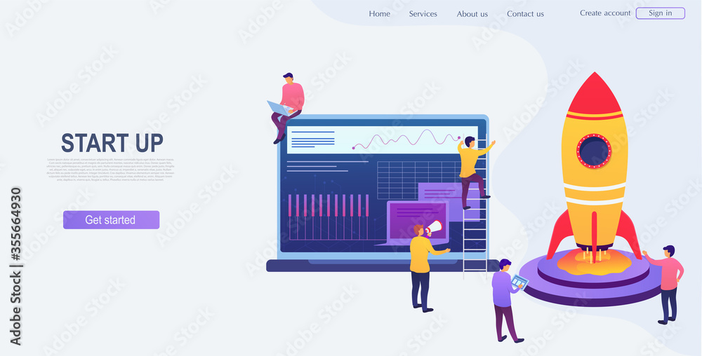 Development and start up business project. Group of people are thinking about new idea, starting an enterprise, career growth to success. Entrepreneurship Analysis Concept.