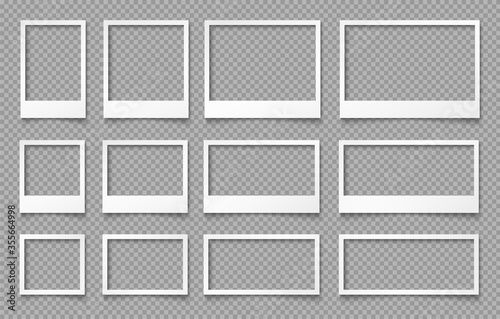 White empty photo frames. Templates for photo design.