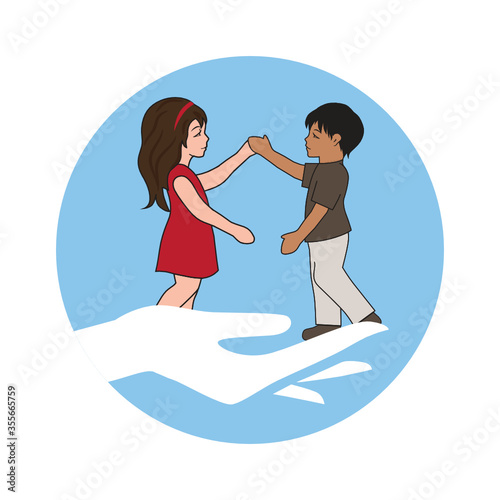hand holding little boy and girl