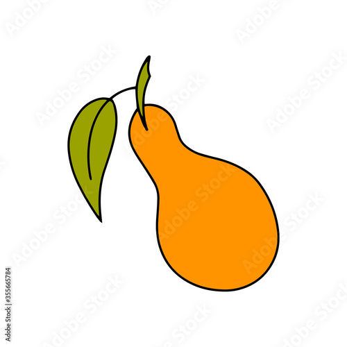 Doodle pear with leaf icon isolaated on white. Outline fruit. Kids hand drawing art line. Sketch vector stock illustration. EPS 10 photo