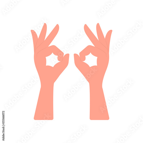 Hand gesture imitating a mask or glasses. Vector illustration, flat cartoon design, eps 10.