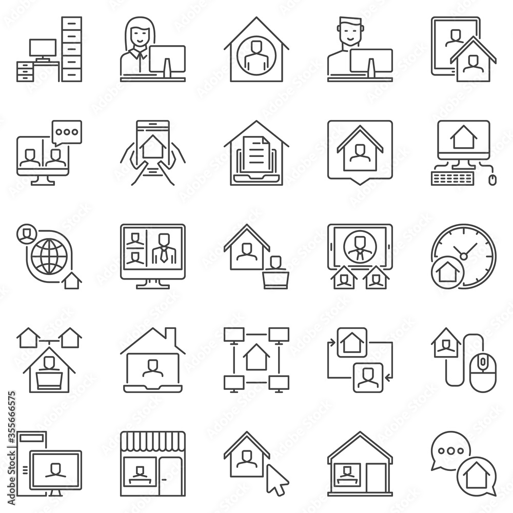 Work From Home line icons set. Vector concept Freelance signs