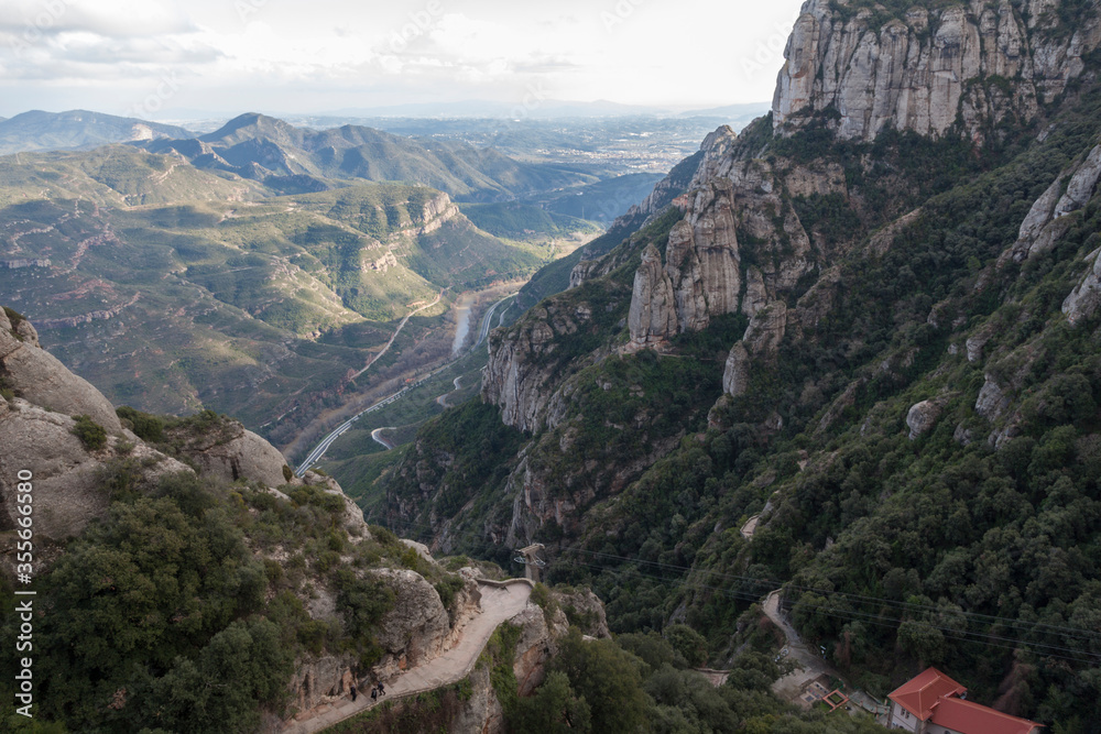 Mountain view. Traveling through the mountains of Montserrat near Barcelona. The road to the monastery.