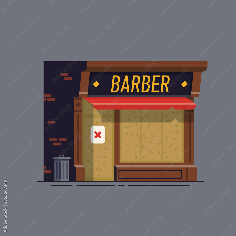 Business shutdown concept vector illustration with local barber shop