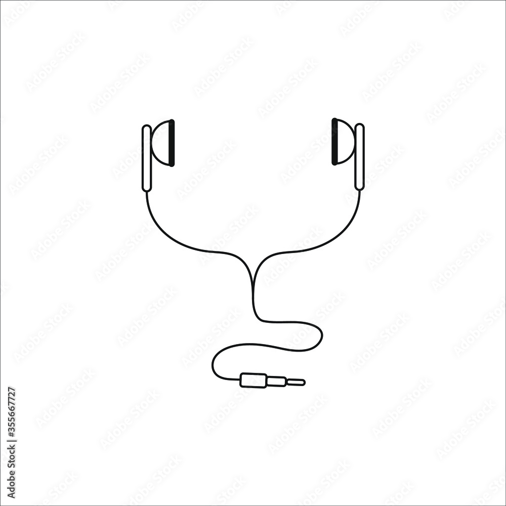 Black headphone icon for player or phone. Vector illustration, flat cartoon, eps 10. Black headphone icon for player or phone. Vector illustration, flat cartoon, eps 10.