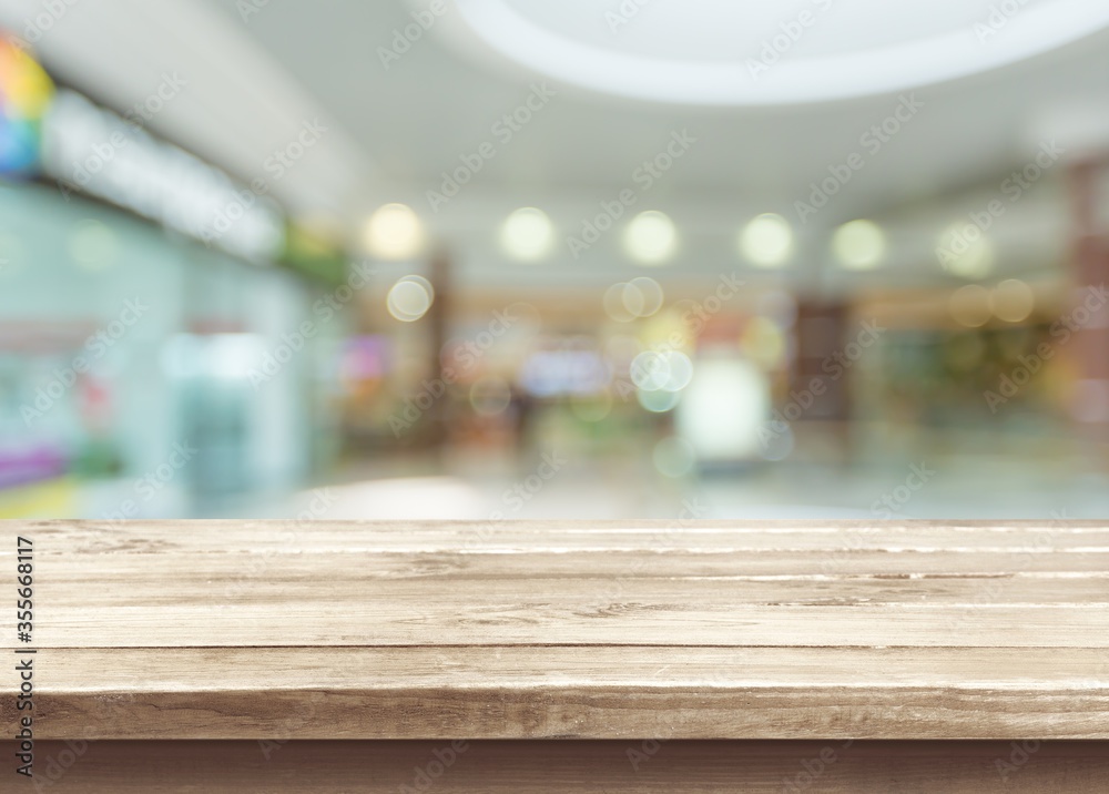 The wooden empty table top on blur background - obrazy, fototapety, plakaty 