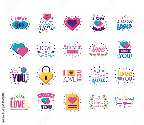 I love you texts flat style icon set vector design © Gstudio
