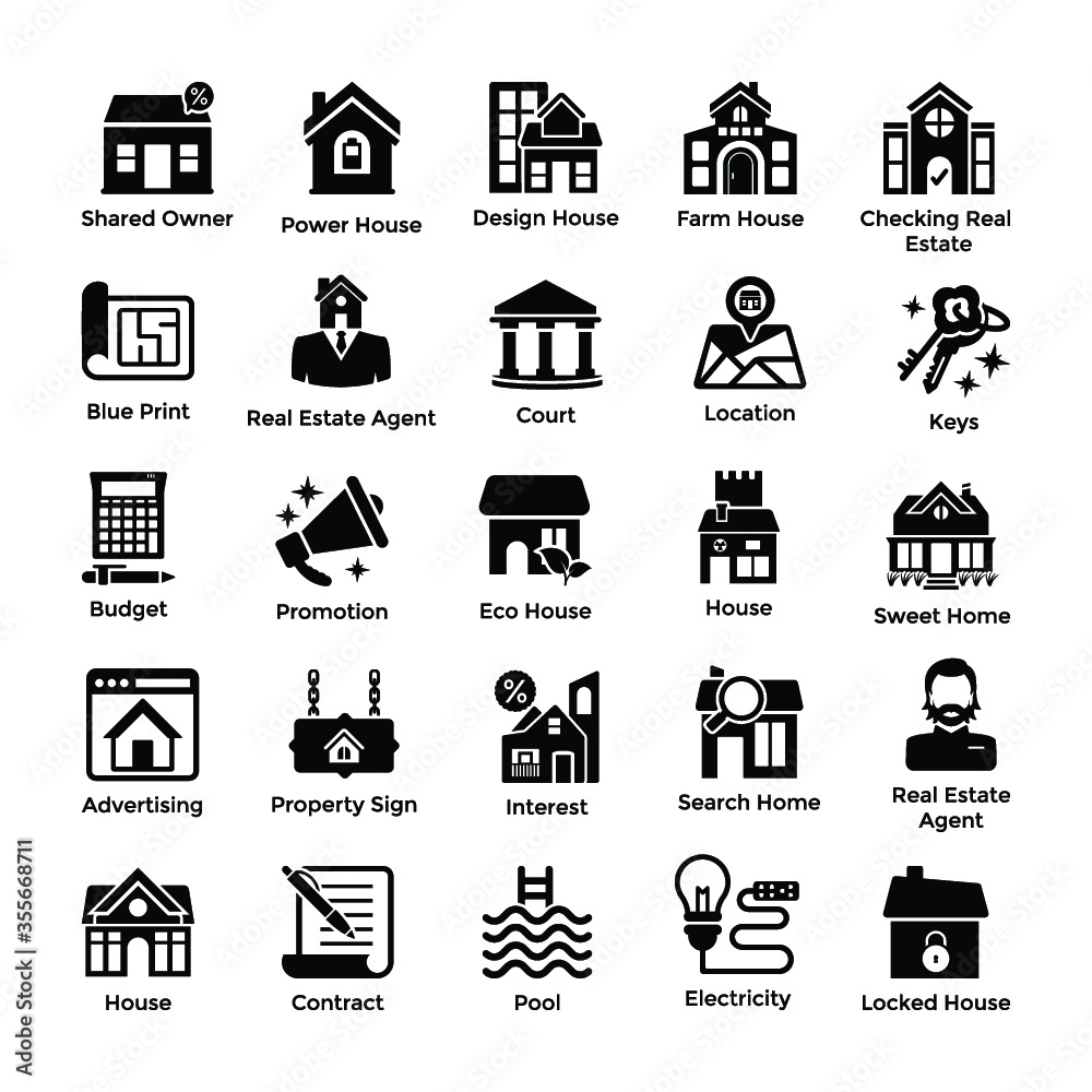 
Real Estate Glyph Icons
