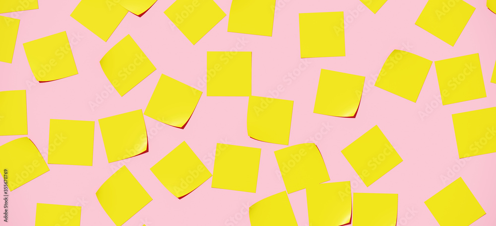 Minimal composition for communication and message concept. Yellow sticky note paper on pink background. 3d rendering illustration. Clipping path included. Minimal composition for communication and message concept. Yellow sticky note paper on pink background. 3d rendering illustration. Clipping path included.