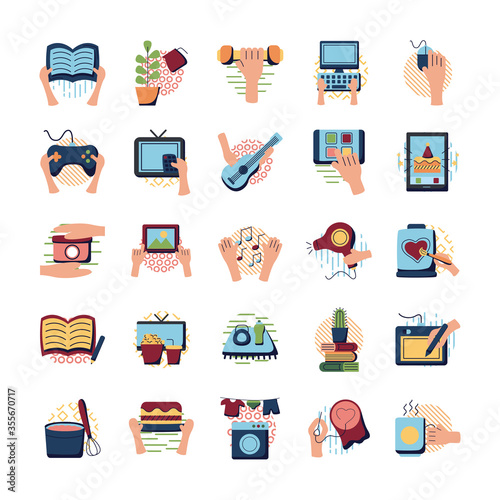 Things to do at home flat style icon set vector design