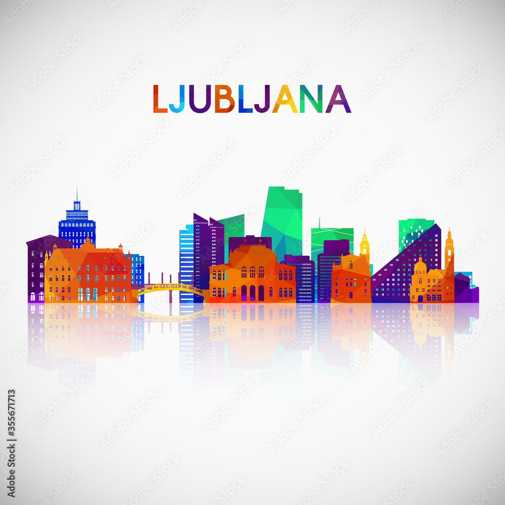 Ljubljana skyline silhouette in colorful geometric style. Symbol for your design. Vector illustration.