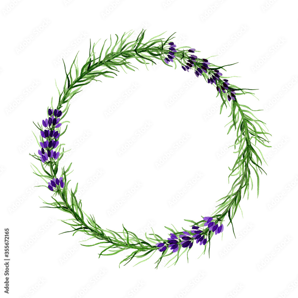 watercolor lavender frame, floral wreath
