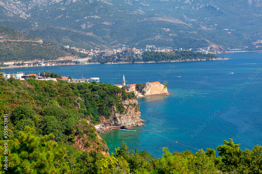 Becici and Budva coast of Adriatic Sea in Montenegro 