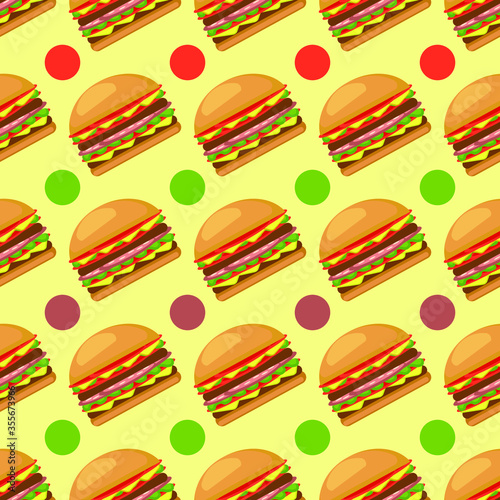 Seamless background of burgers. Fast food hamburger, cheeseburger. Vector illustration.
