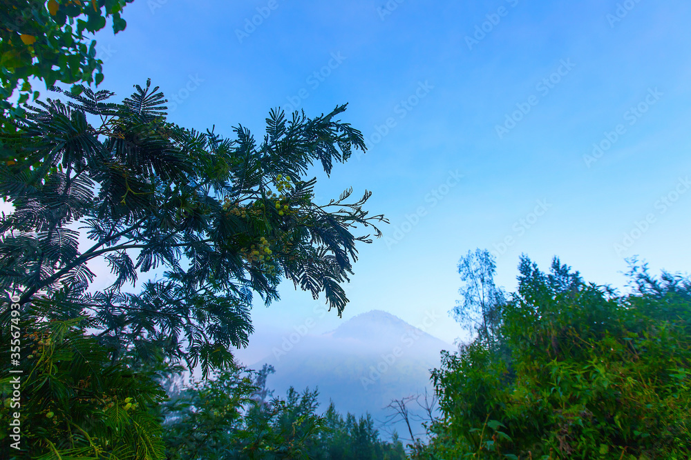 Obraz premium Landscape of sulfer moutain Kawah Ijen, Indonesia in sunrise morning