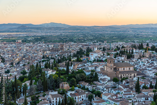 Sunset view of El Salvador church in Granada, Spain photo