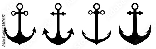 Anchor icon set. Anchor symbol logo design. Ship anchor or boat anchor flat icon for apps and websites.Simple, flat, black anchor silhouette icon. Vector illustration