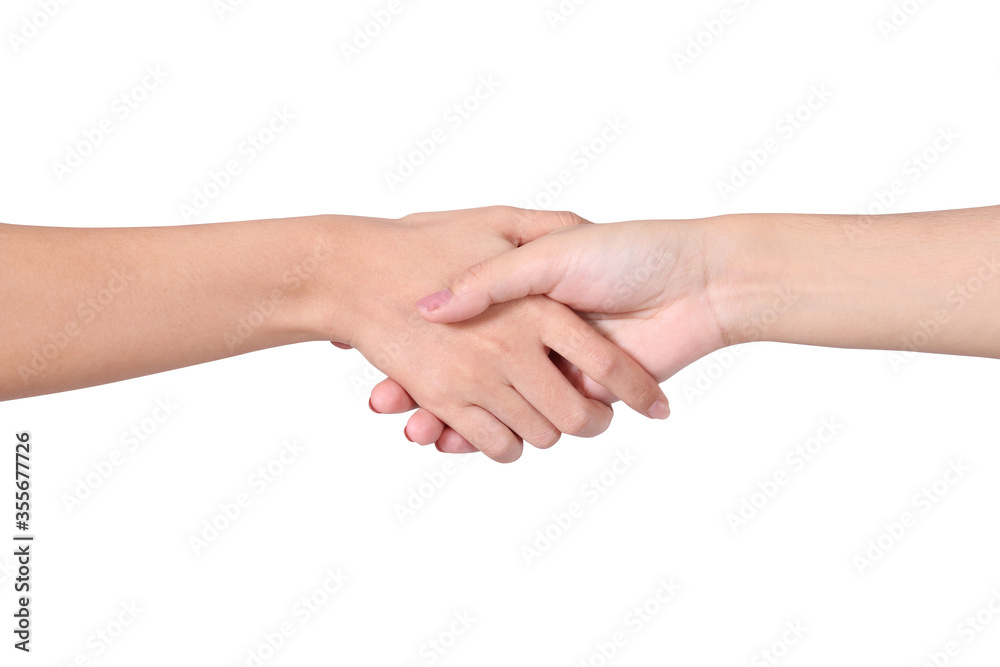 Close up on Shakehands with friendship on white background with clipping path.