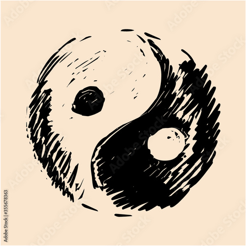 Yin and yang symbol, hand drawn illustration
