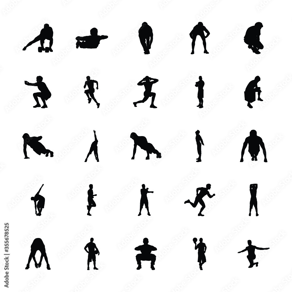 Fototapeta premium Fitness Exercise Silhouettes Icons Set 
