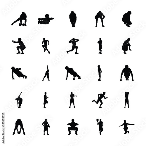  Fitness Exercise Silhouettes Icons Set 