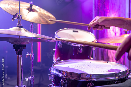 Drum kit, drums in the Studio on a beautiful background.