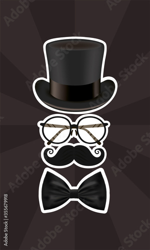 Hat glasses mustache and bowtie of fathers day vector design