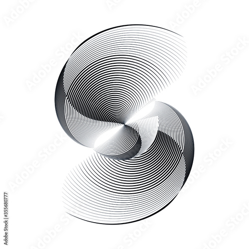 Abstract halftone lines circle background, dynamic swirl, creative geometric pattern, vector modern design symbol, sign, motion emblem.