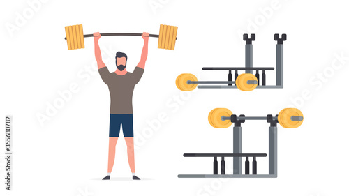 Spotsman with a barbell. A man lifts a barbell. The concept of sport and healthy lifestyle. Isolated. Vector.