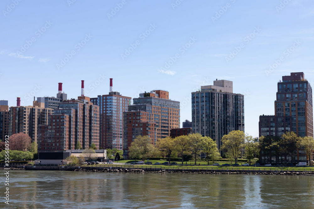 Residential Buildings in the Roosevelt Island Skyline along the East River in New York City