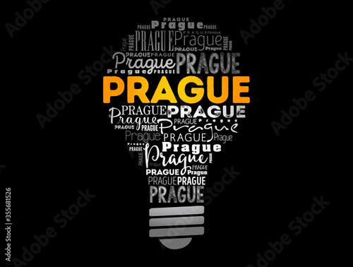 Prague light bulb word cloud, travel concept background