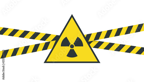 Sign of radiation hazards with yellow ribbon. Symbol of Warning toxic. Pandemic Stop.