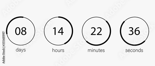 Flip countdown clock counter timer on white background. Flip board with scoreboard of day, hour, minutes and seconds for web page upcoming event template.