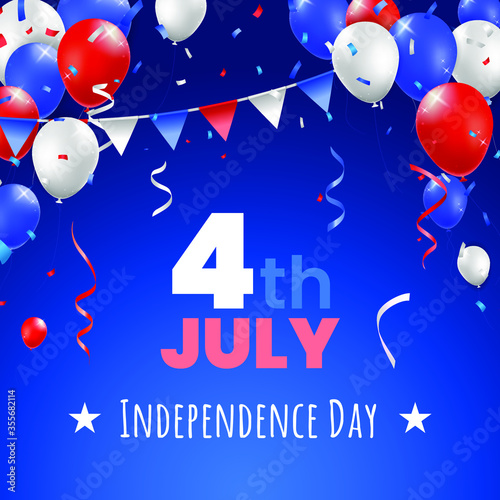 Fototapeta Naklejka Na Ścianę i Meble -  High Quality 4 july Independence Day Poster Design with Balloons on Colored Background . Isolated Vector Elements