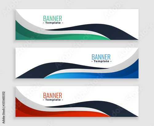 three wavy business banners set in modern style photo