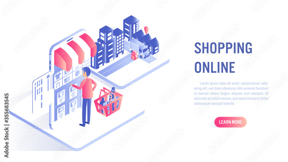 Shopping Online on Website or Mobile Application Concept.