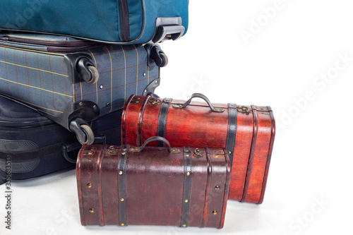 Suitcases and bags are near...