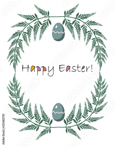 Easter card with leaves and easter eggs