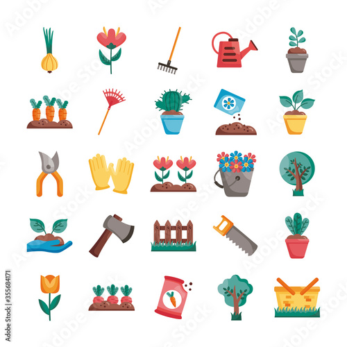 Gardening detail style icon set vector design