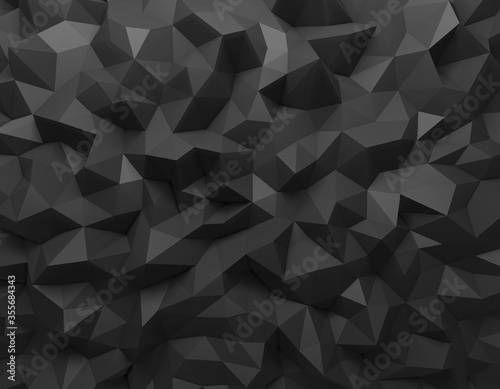 3d rendering abstract polygonal surface in black. Low poly background, smooth wavy motion animation. Minimal geometric design.