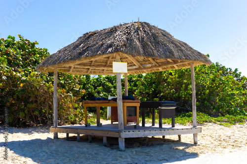 Cuba. A canopy with sunbeds...